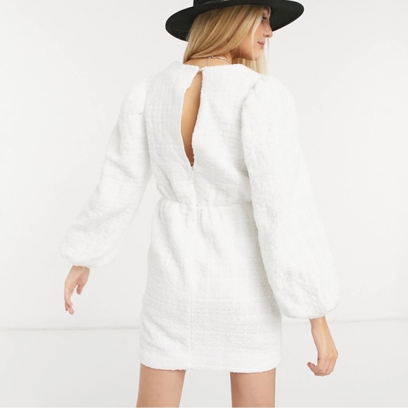 Tweed style smock dress with oversized collar in white - Picture 2 of 7